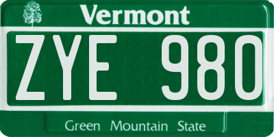 VT license plate ZYE980