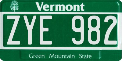 VT license plate ZYE982