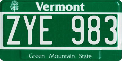 VT license plate ZYE983