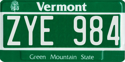 VT license plate ZYE984