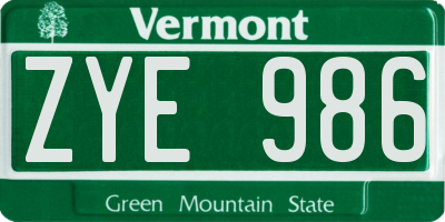 VT license plate ZYE986