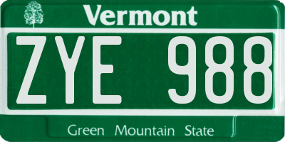 VT license plate ZYE988