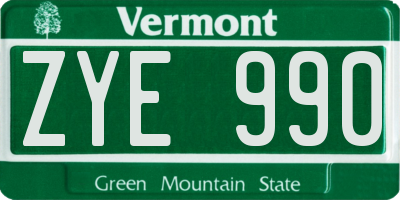 VT license plate ZYE990