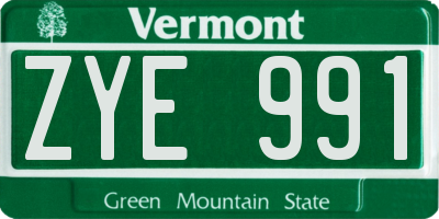 VT license plate ZYE991