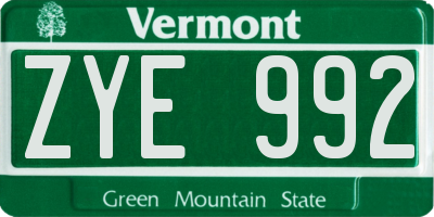 VT license plate ZYE992