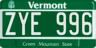 VT license plate ZYE996