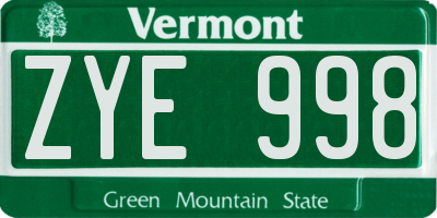 VT license plate ZYE998