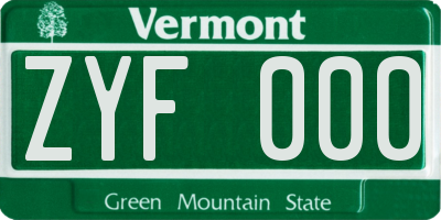 VT license plate ZYF000