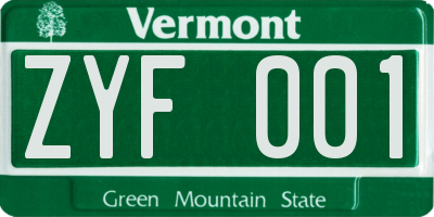 VT license plate ZYF001
