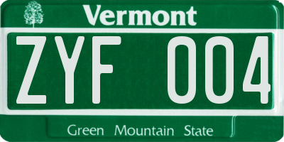 VT license plate ZYF004