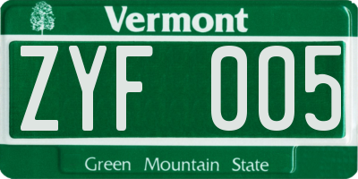 VT license plate ZYF005