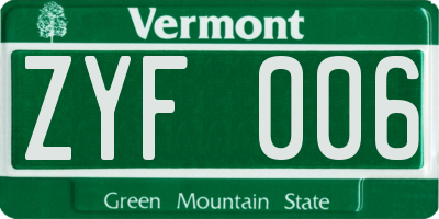VT license plate ZYF006