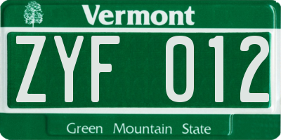 VT license plate ZYF012