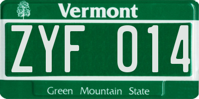 VT license plate ZYF014