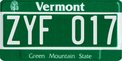 VT license plate ZYF017