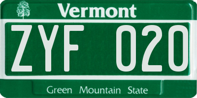 VT license plate ZYF020
