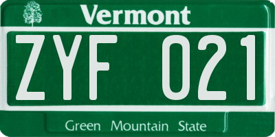 VT license plate ZYF021