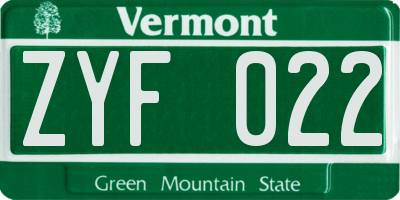VT license plate ZYF022