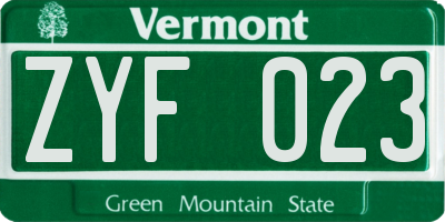 VT license plate ZYF023