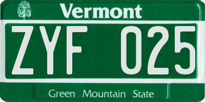 VT license plate ZYF025