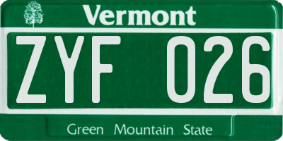 VT license plate ZYF026