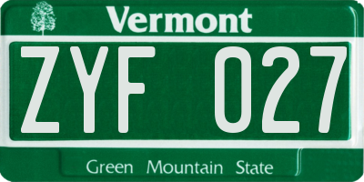 VT license plate ZYF027