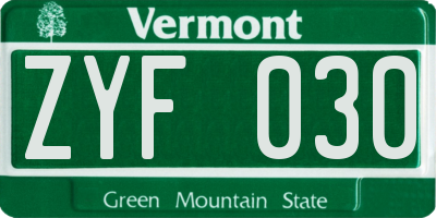 VT license plate ZYF030