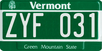 VT license plate ZYF031