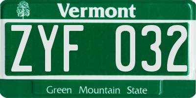 VT license plate ZYF032