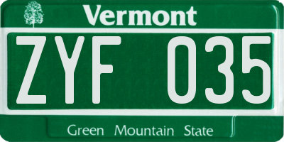 VT license plate ZYF035