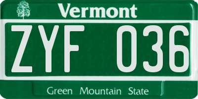 VT license plate ZYF036