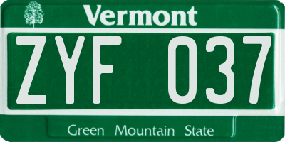 VT license plate ZYF037