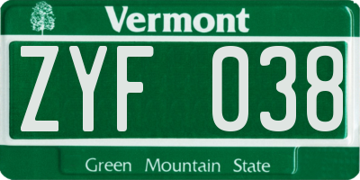 VT license plate ZYF038