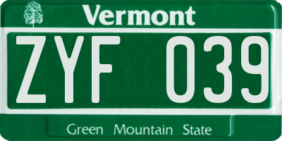 VT license plate ZYF039