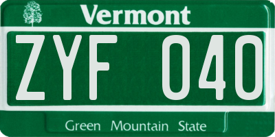 VT license plate ZYF040