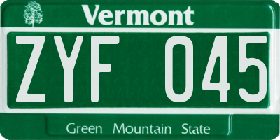 VT license plate ZYF045