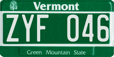 VT license plate ZYF046
