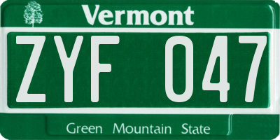 VT license plate ZYF047