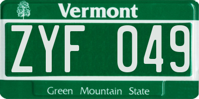VT license plate ZYF049