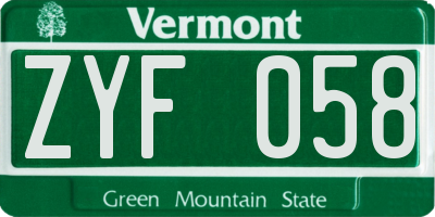 VT license plate ZYF058