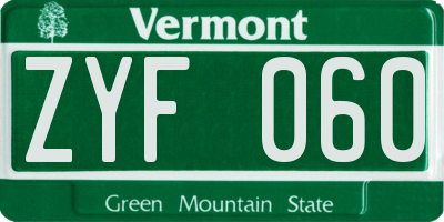 VT license plate ZYF060