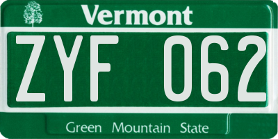 VT license plate ZYF062
