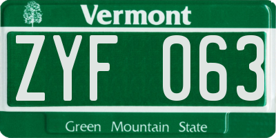 VT license plate ZYF063