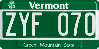 VT license plate ZYF070