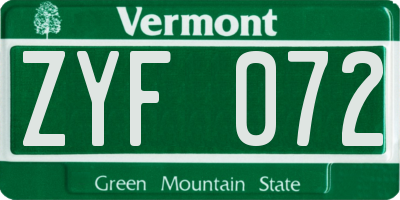VT license plate ZYF072