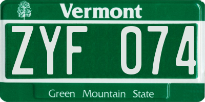 VT license plate ZYF074