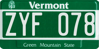 VT license plate ZYF078