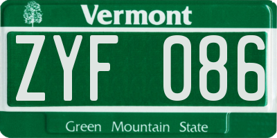 VT license plate ZYF086