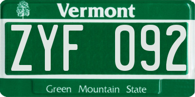 VT license plate ZYF092