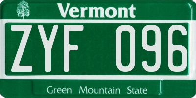 VT license plate ZYF096